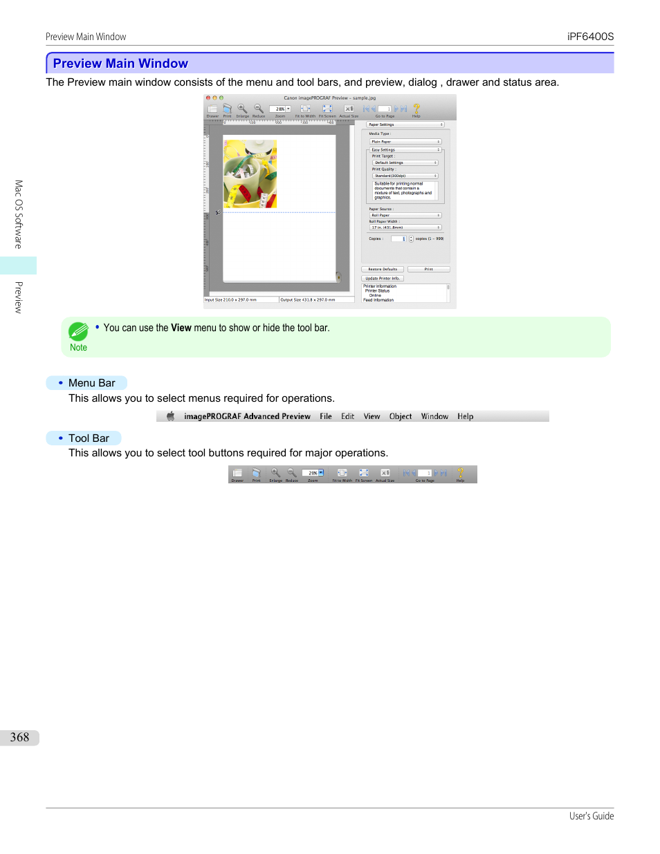 Preview main window | Canon imagePROGRAF iPF6400S User Manual | Page 368 / 1022