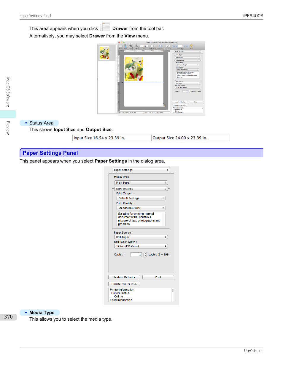 Paper settings panel | Canon imagePROGRAF iPF6400S User Manual | Page 370 / 1022