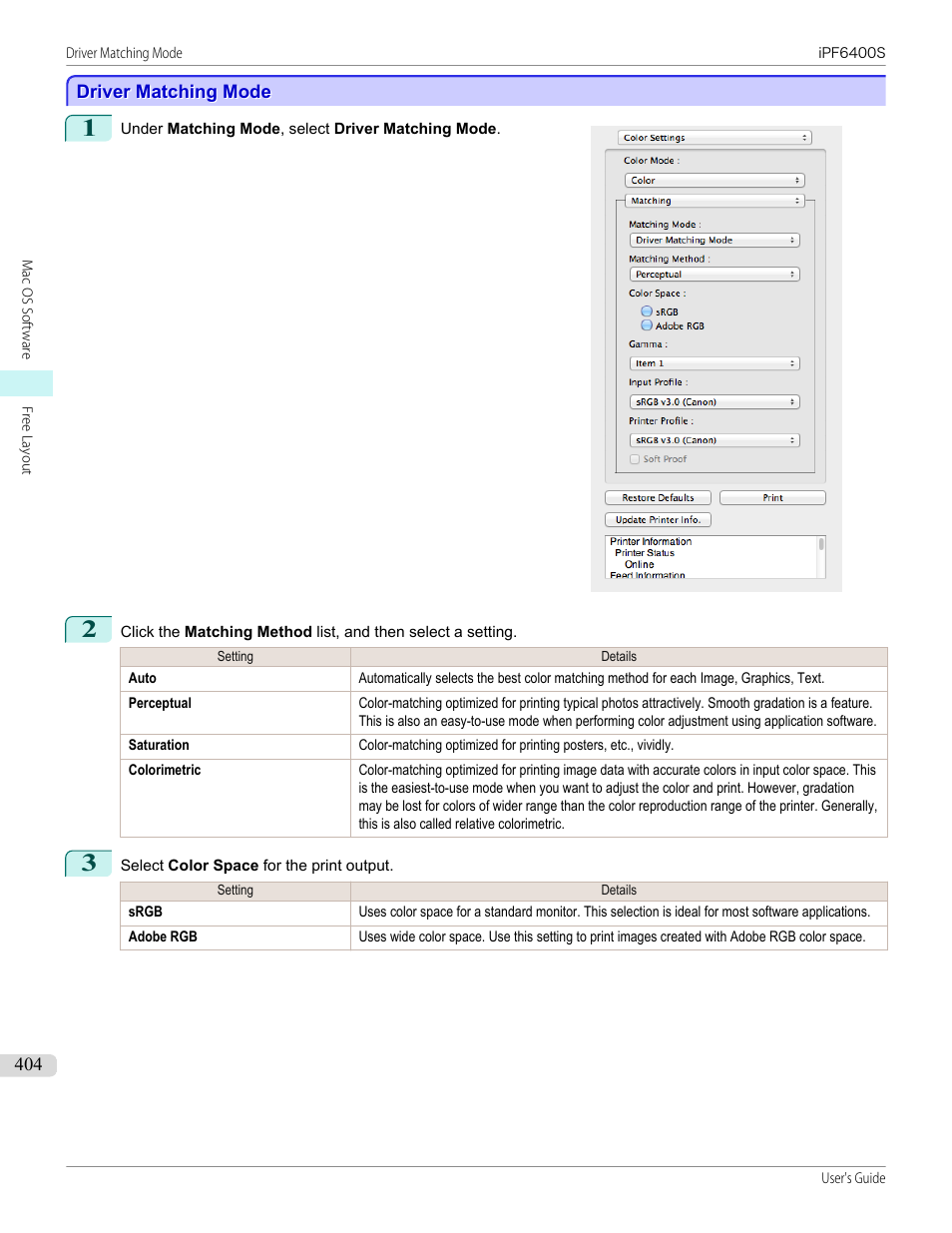 Driver matching mode, P.404 | Canon imagePROGRAF iPF6400S User Manual | Page 404 / 1022