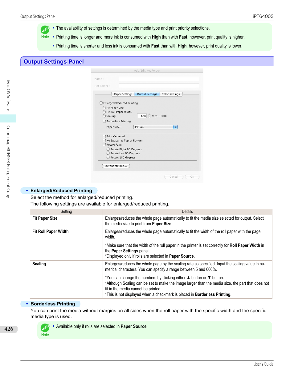 Output settings panel, P.426 | Canon imagePROGRAF iPF6400S User Manual | Page 426 / 1022