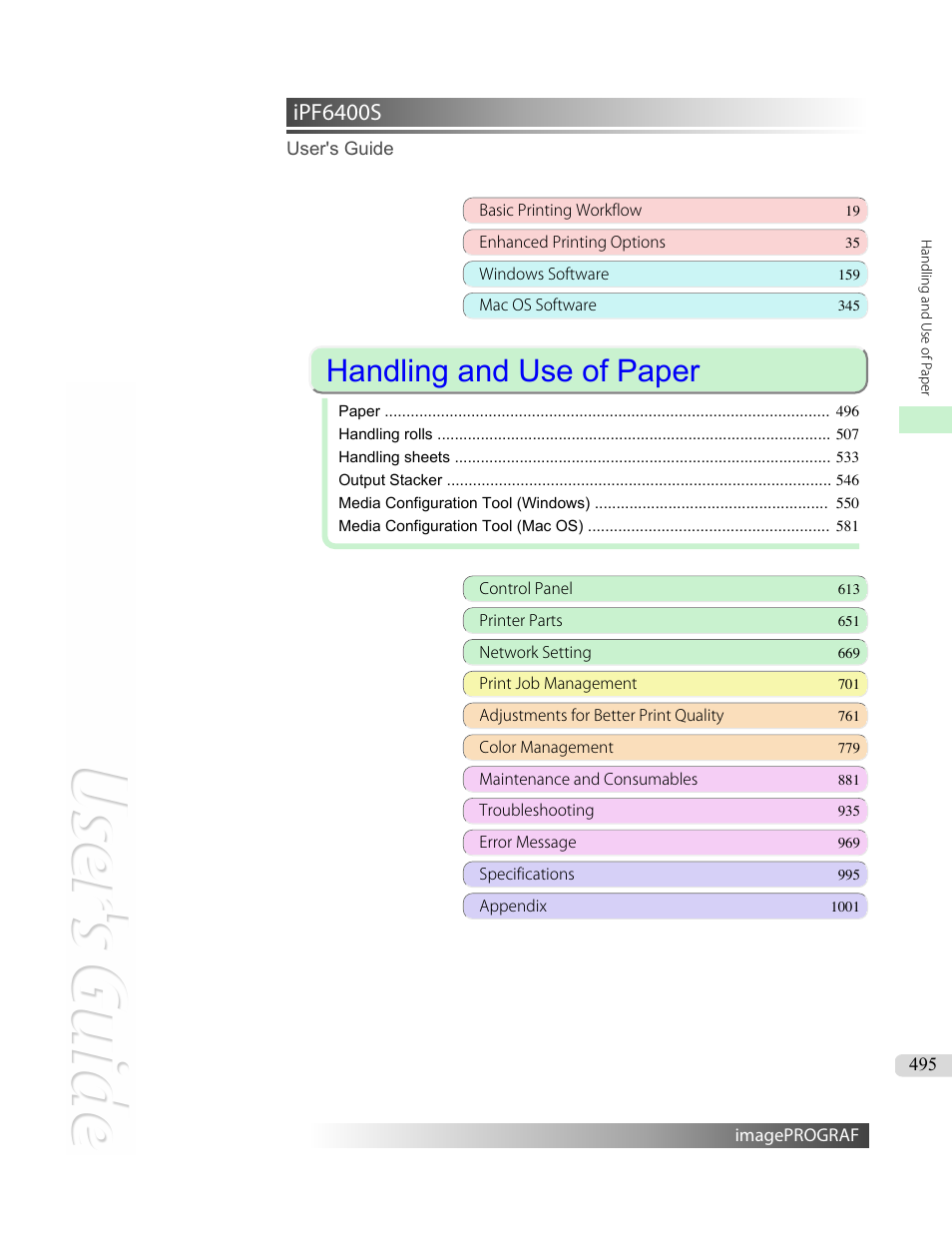 Handling and use of paper, Ipf6400s | Canon imagePROGRAF iPF6400S User Manual | Page 495 / 1022