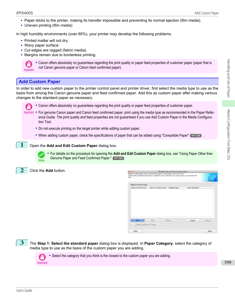 Add custom paper, P.599 | Canon imagePROGRAF iPF6400S User Manual | Page 599 / 1022