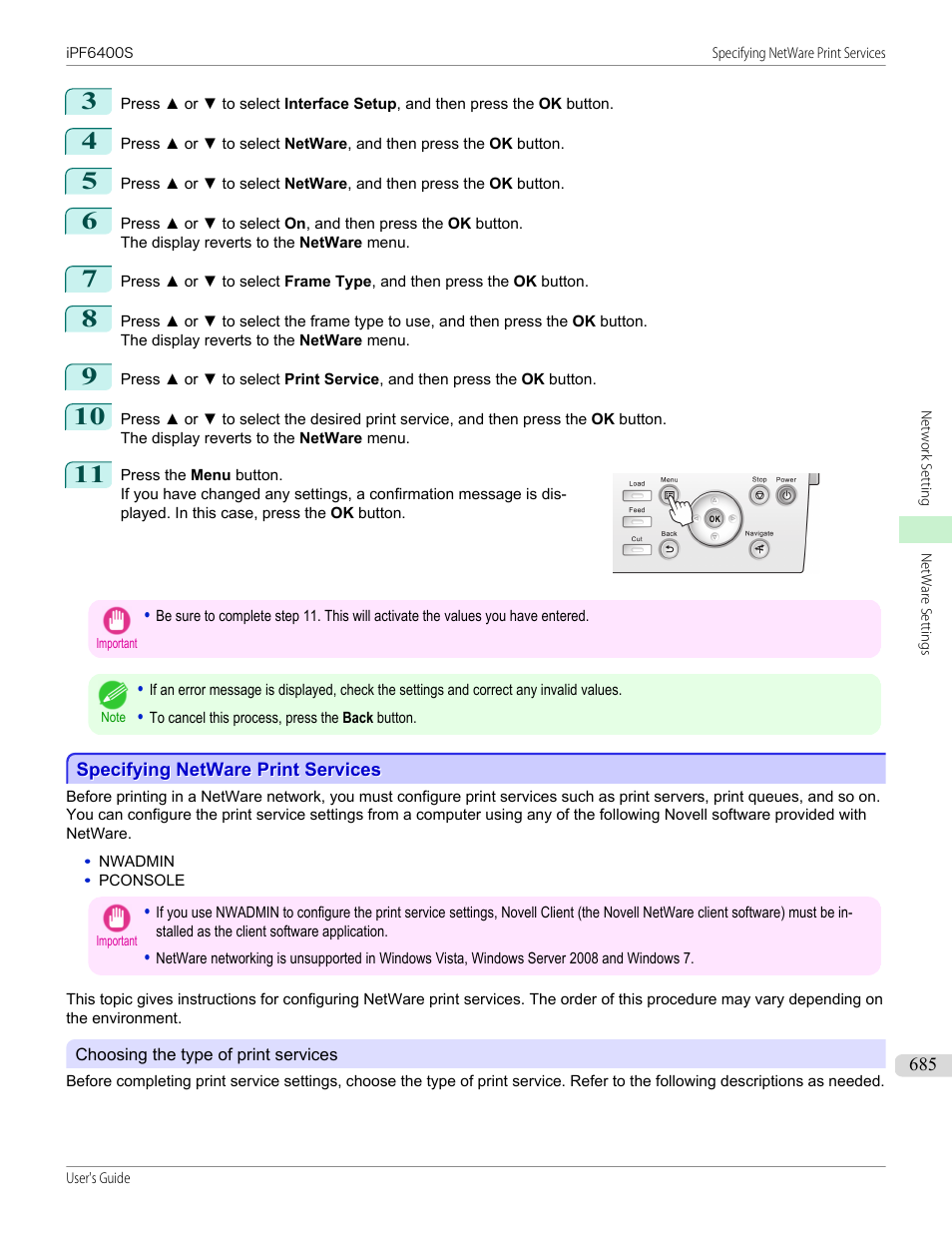 Specifying netware print services, P.685 | Canon imagePROGRAF iPF6400S User Manual | Page 685 / 1022