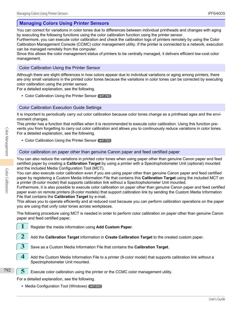 Managing colors using printer sensors, P.792 | Canon imagePROGRAF iPF6400S User Manual | Page 792 / 1022