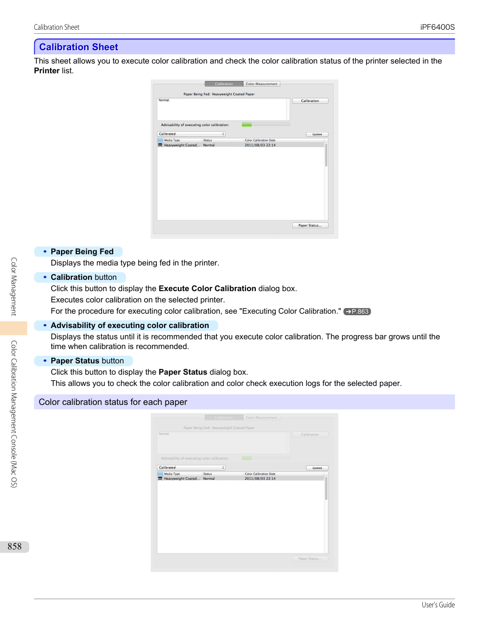 Calibration sheet, Calibration sheet (mac os), P.858 | See "calibration sheet (mac os)."), See "calibration sheet | Canon imagePROGRAF iPF6400S User Manual | Page 858 / 1022
