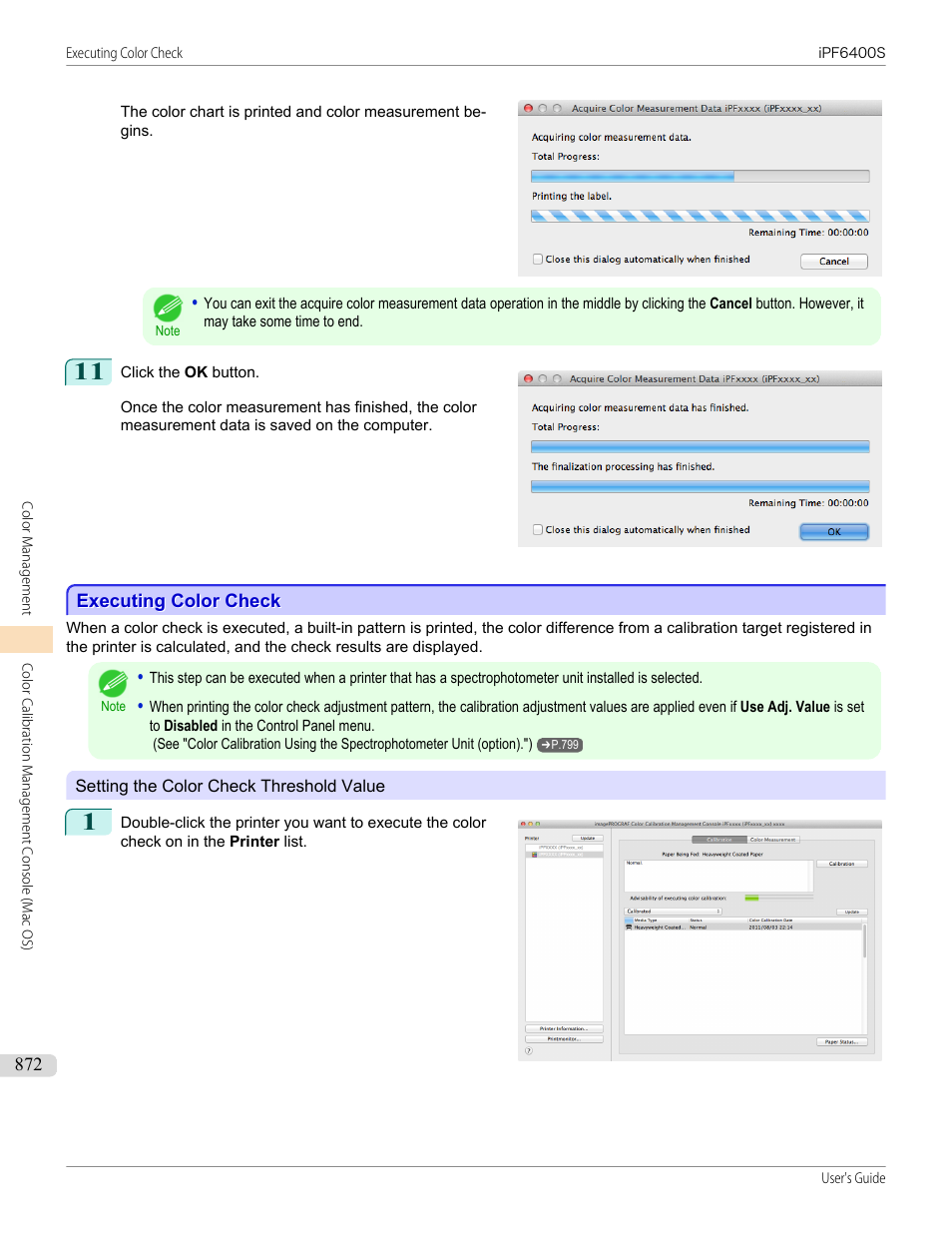 Executing color check, Executing color check (mac os), P.872 | See "executing color check (mac os)."), See "executing color check | Canon imagePROGRAF iPF6400S User Manual | Page 872 / 1022