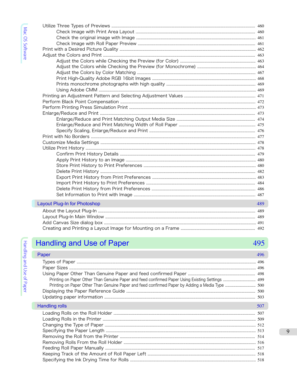 Handling and use of paper 495 | Canon imagePROGRAF iPF6400S User Manual | Page 9 / 1022