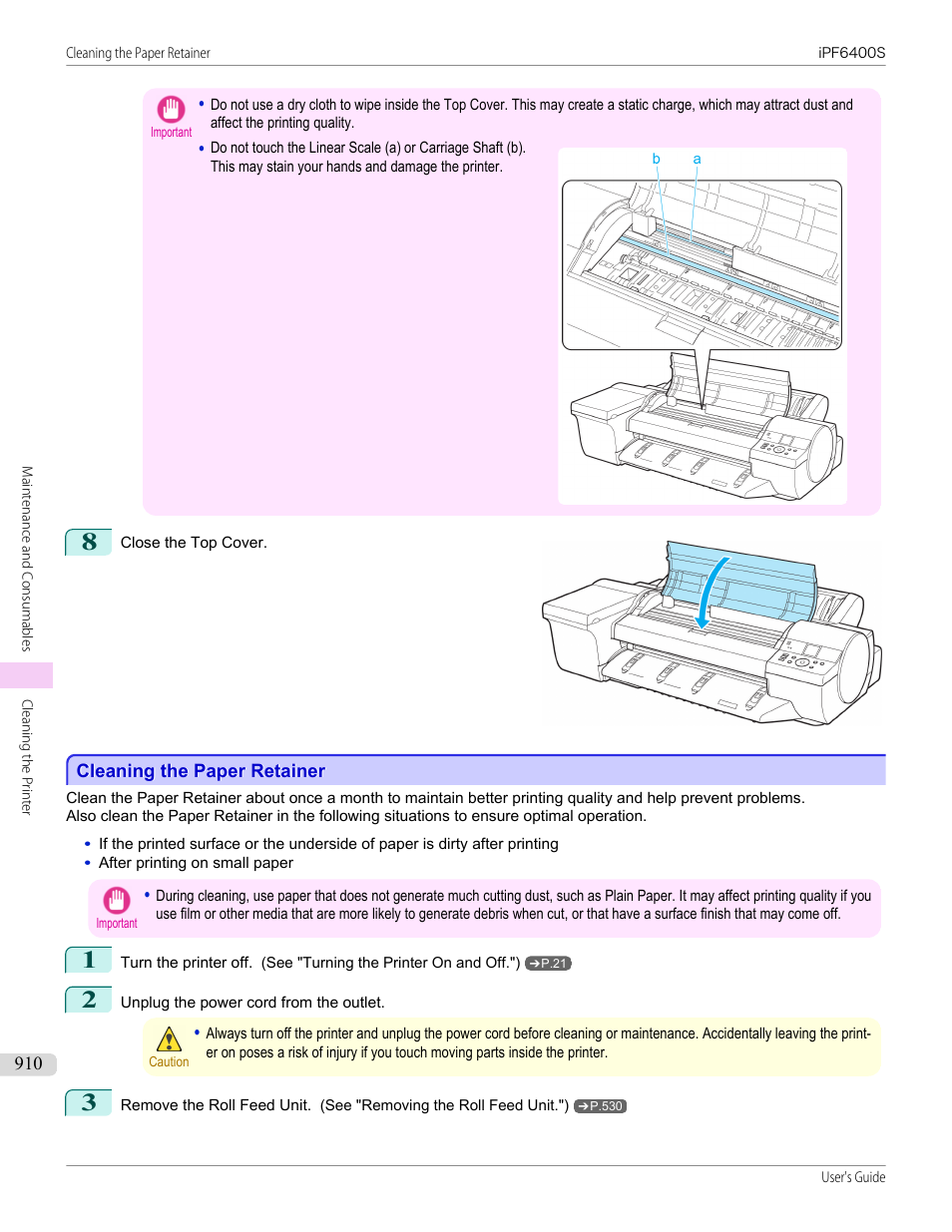 Cleaning the paper retainer | Canon imagePROGRAF iPF6400S User Manual | Page 910 / 1022