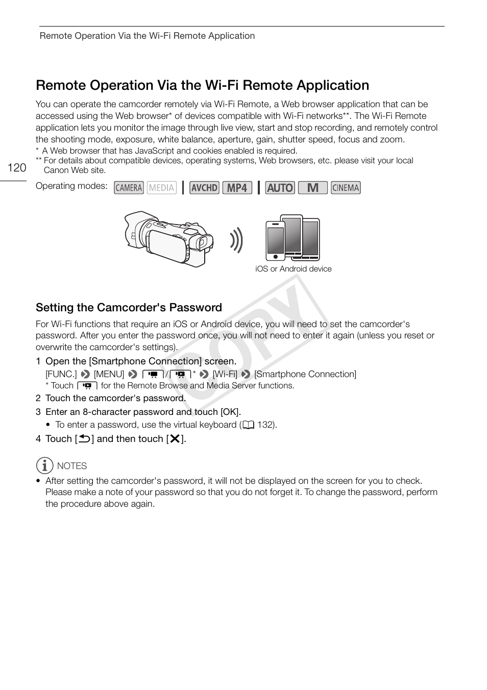Remote operation via the wi-fi remote, 120) i, Cop y | Canon VIXIA HF G30 User Manual | Page 120 / 189