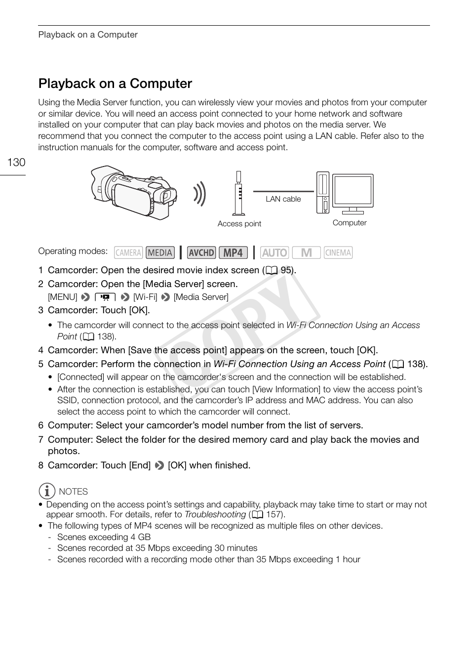 Playback on a computer 130, Cop y, Playback on a computer | Canon VIXIA HF G30 User Manual | Page 130 / 189