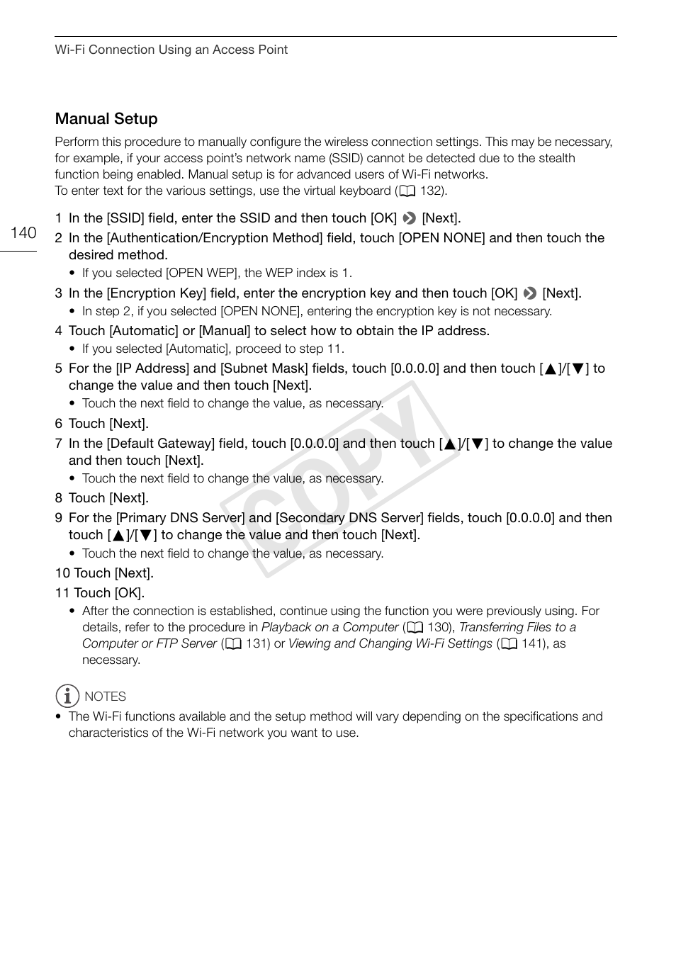 Manual setup 140, Cop y | Canon VIXIA HF G30 User Manual | Page 140 / 189