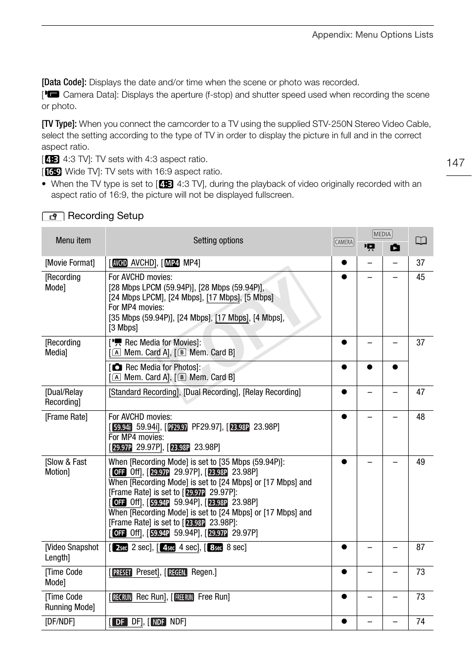 Cop y | Canon VIXIA HF G30 User Manual | Page 147 / 189