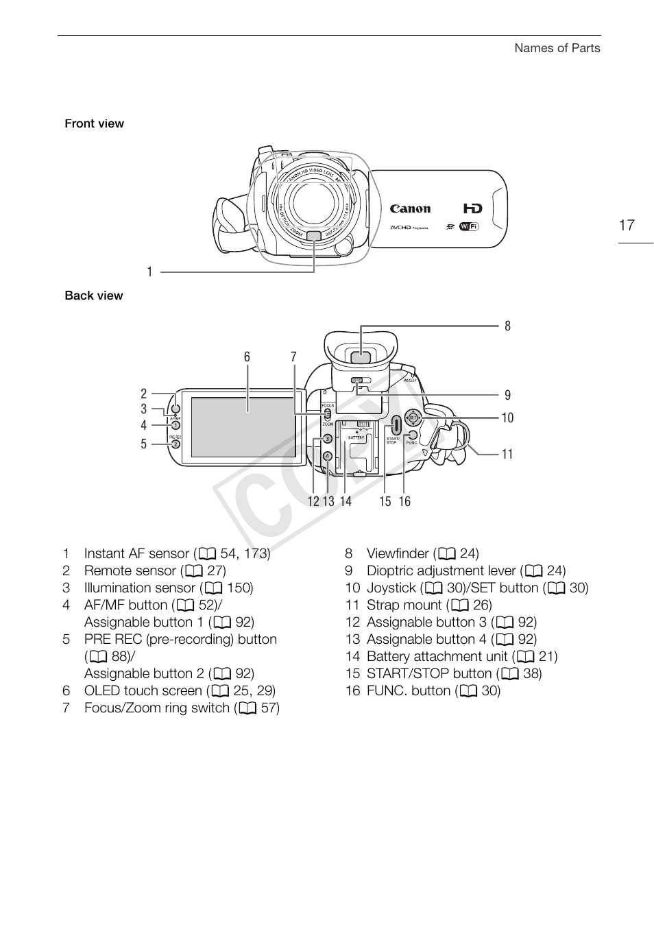 Cop y | Canon VIXIA HF G30 User Manual | Page 17 / 189