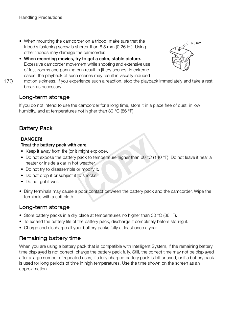 Battery pack 170, Cop y | Canon VIXIA HF G30 User Manual | Page 170 / 189