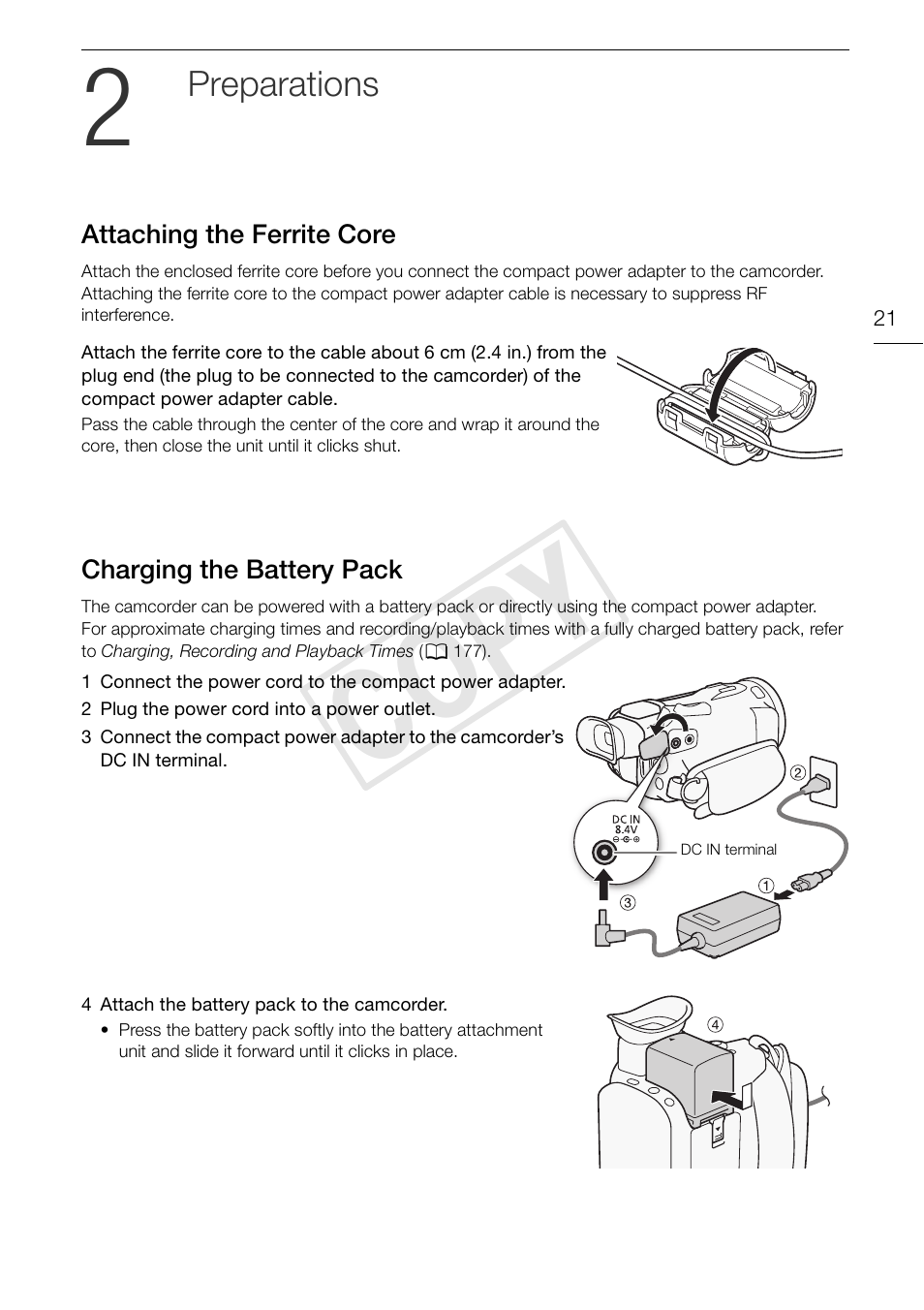 2 preparations 21, Cop y | Canon VIXIA HF G30 User Manual | Page 21 / 189