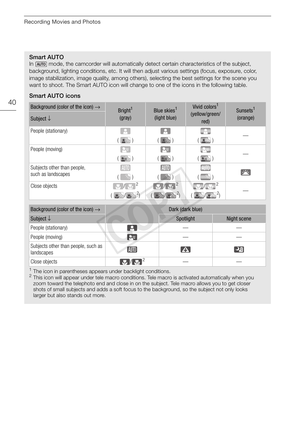 Cop y | Canon VIXIA HF G30 User Manual | Page 40 / 189