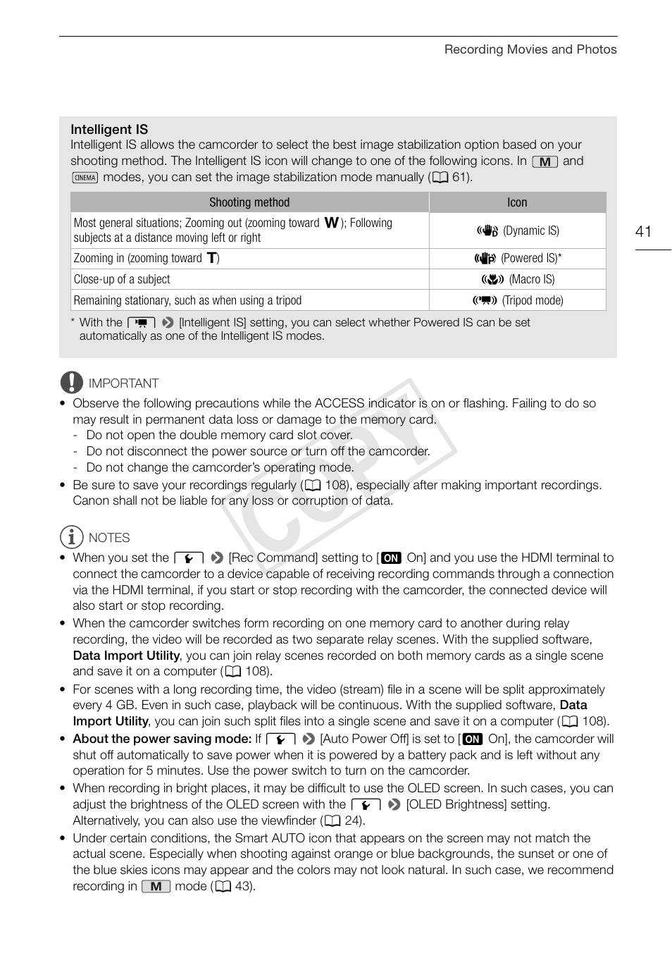 Cop y | Canon VIXIA HF G30 User Manual | Page 41 / 189