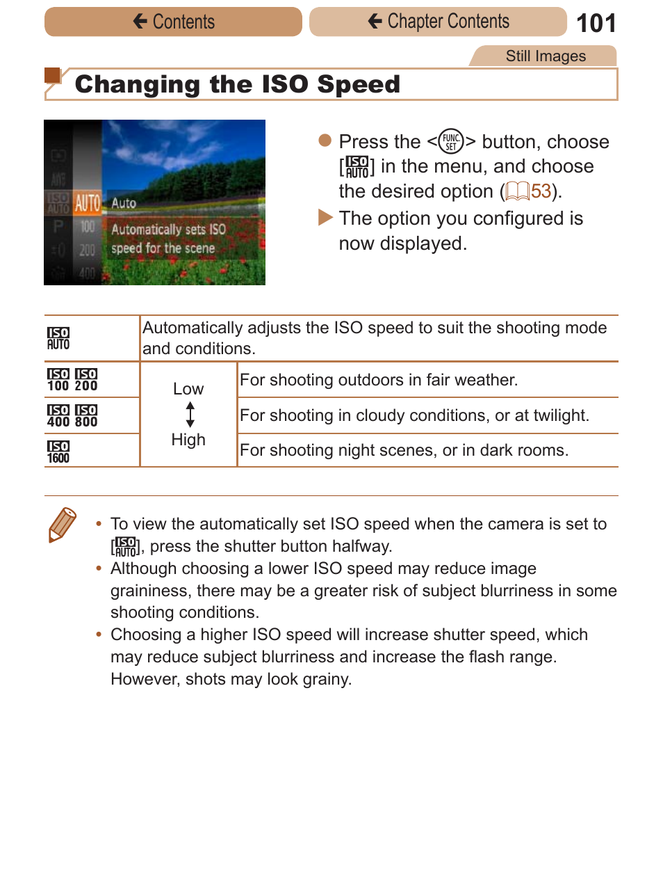 Changing the iso speed | Canon PowerShot A2600 User Manual | Page 101 / 229