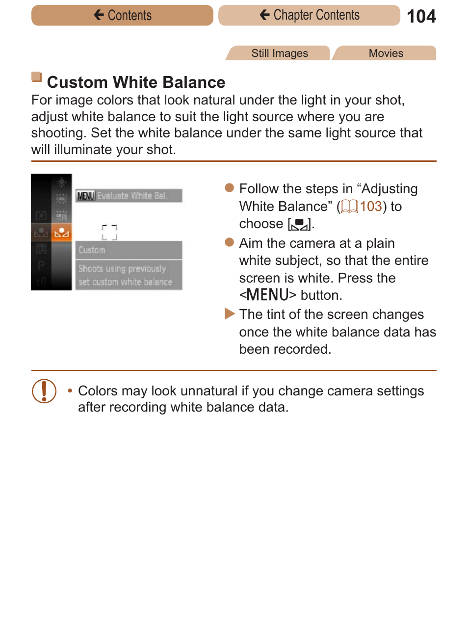 Custom white balance | Canon PowerShot A2600 User Manual | Page 104 / 229