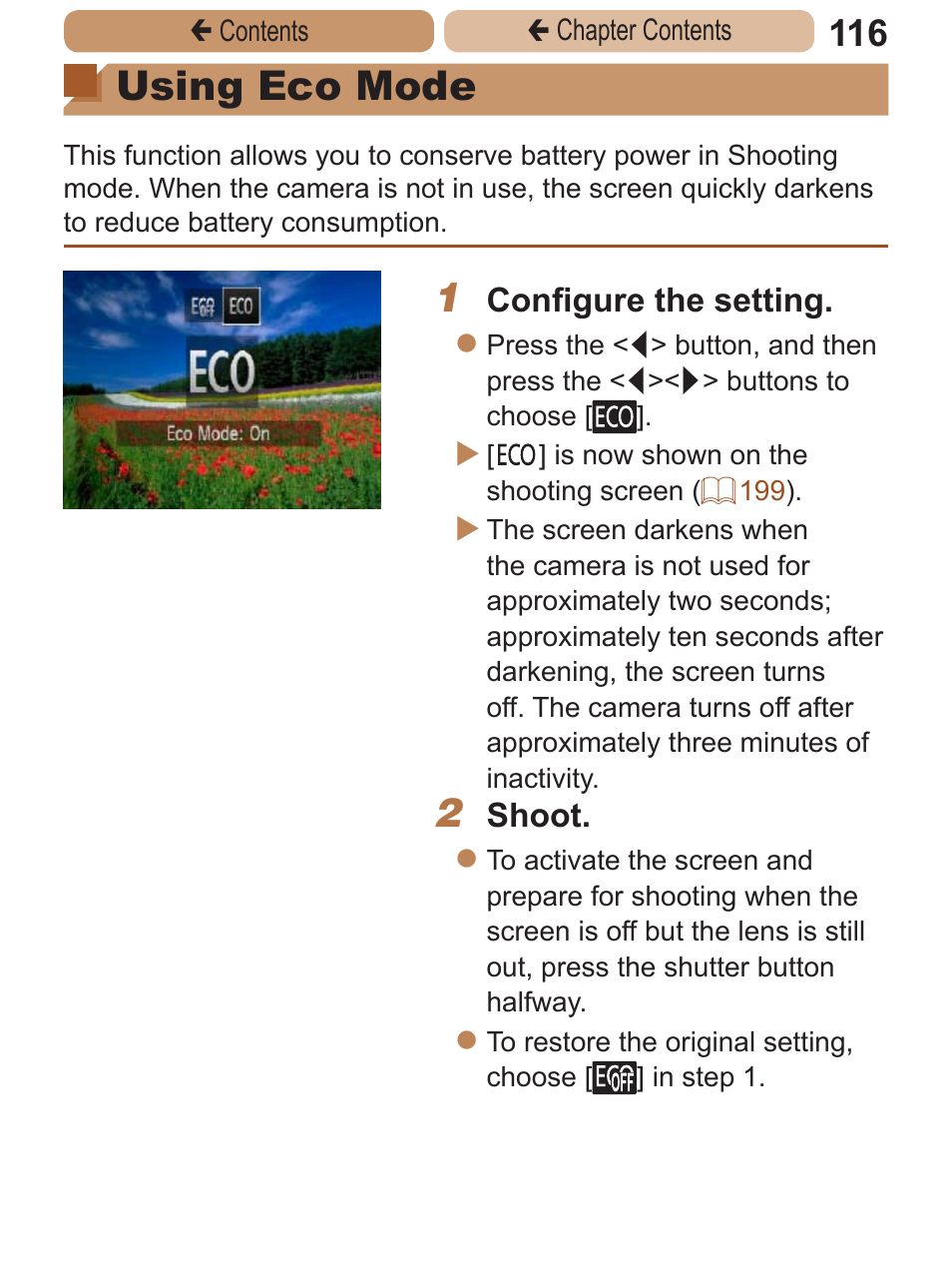 Using eco mode | Canon PowerShot A2600 User Manual | Page 116 / 229