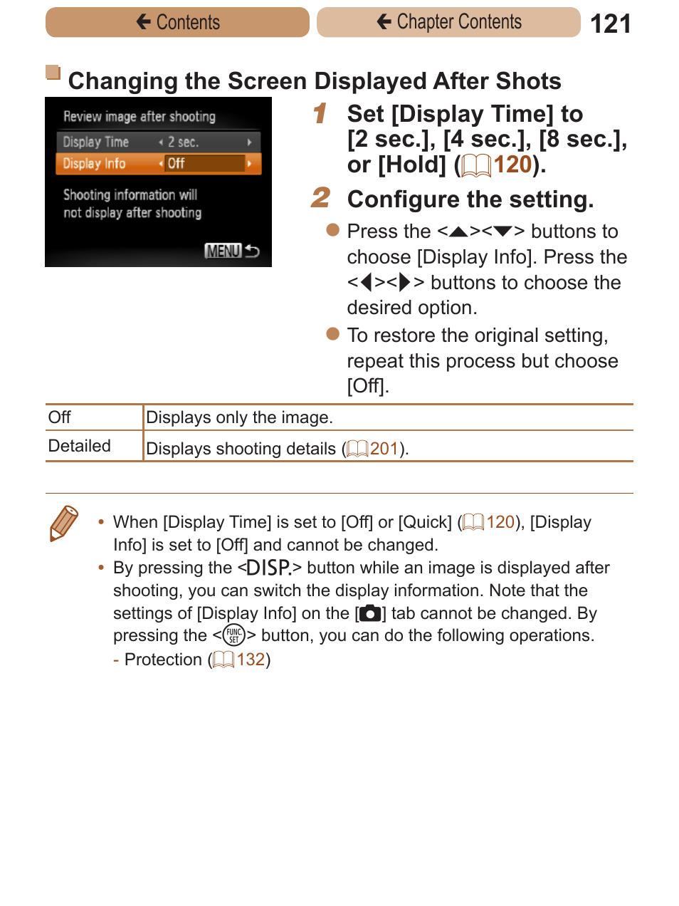 Changing the screen displayed after shots, Configure the setting | Canon PowerShot A2600 User Manual | Page 121 / 229
