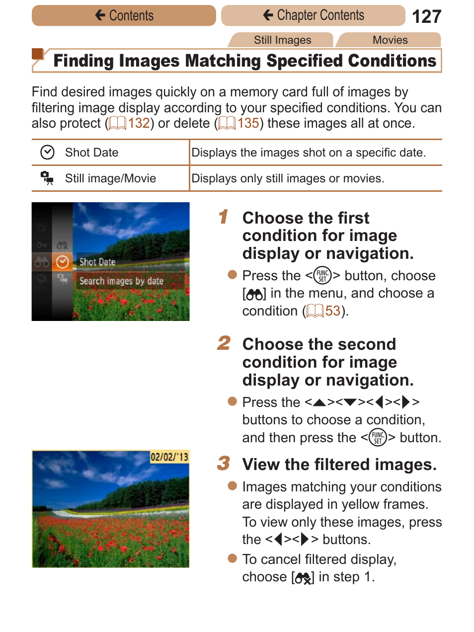 Finding images matching specified conditions, View the filtered images | Canon PowerShot A2600 User Manual | Page 127 / 229