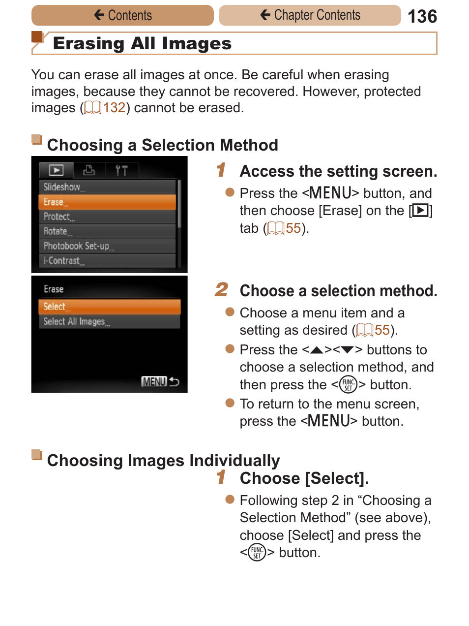 Ou can also erase all images at once, All images, Adding images to the | Erasing all images | Canon PowerShot A2600 User Manual | Page 136 / 229