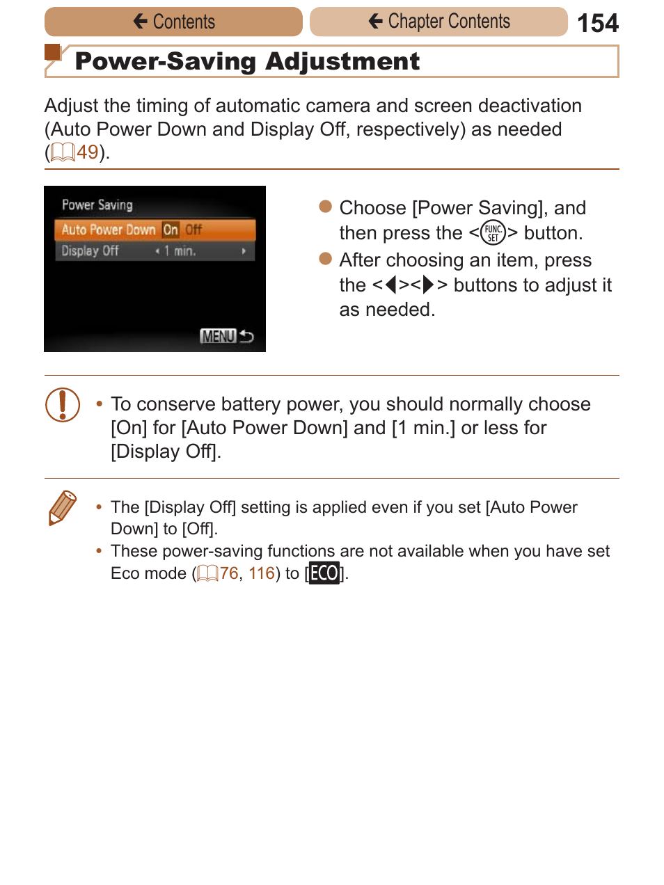 F, if you prefer, Power-saving adjustment | Canon PowerShot A2600 User Manual | Page 154 / 229