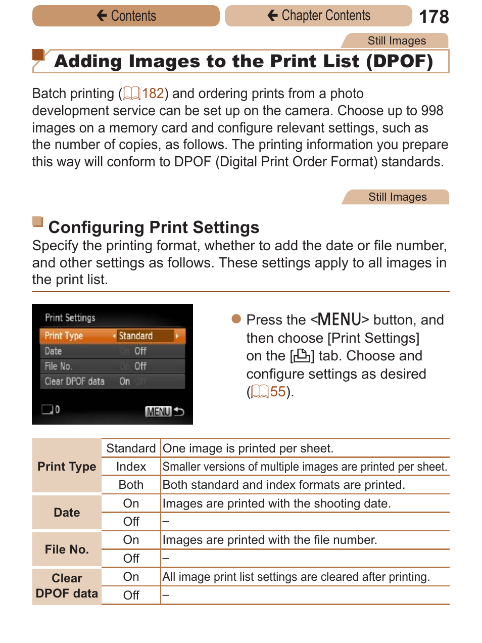 To print, Print list (dpof), Or “adding images to a photobook | Adding images to the print list (dpof), Configuring print settings | Canon PowerShot A2600 User Manual | Page 178 / 229