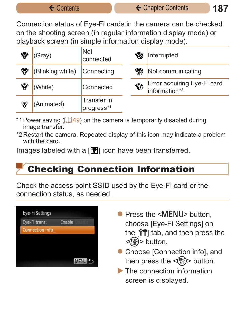 Checking connection information | Canon PowerShot A2600 User Manual | Page 187 / 229