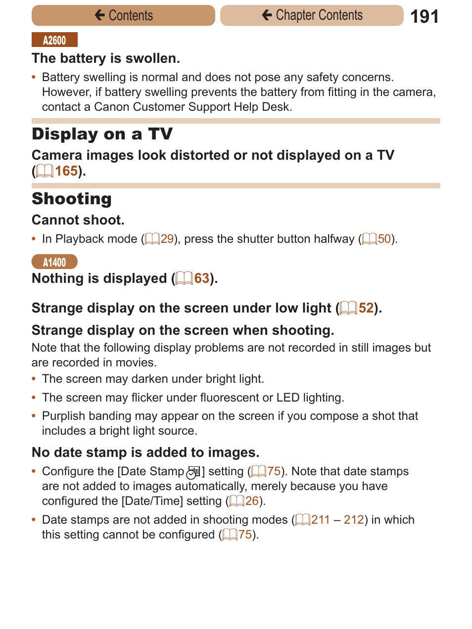 Display on a tv, Shooting, Çcontents ç chapter contents | Canon PowerShot A2600 User Manual | Page 191 / 229