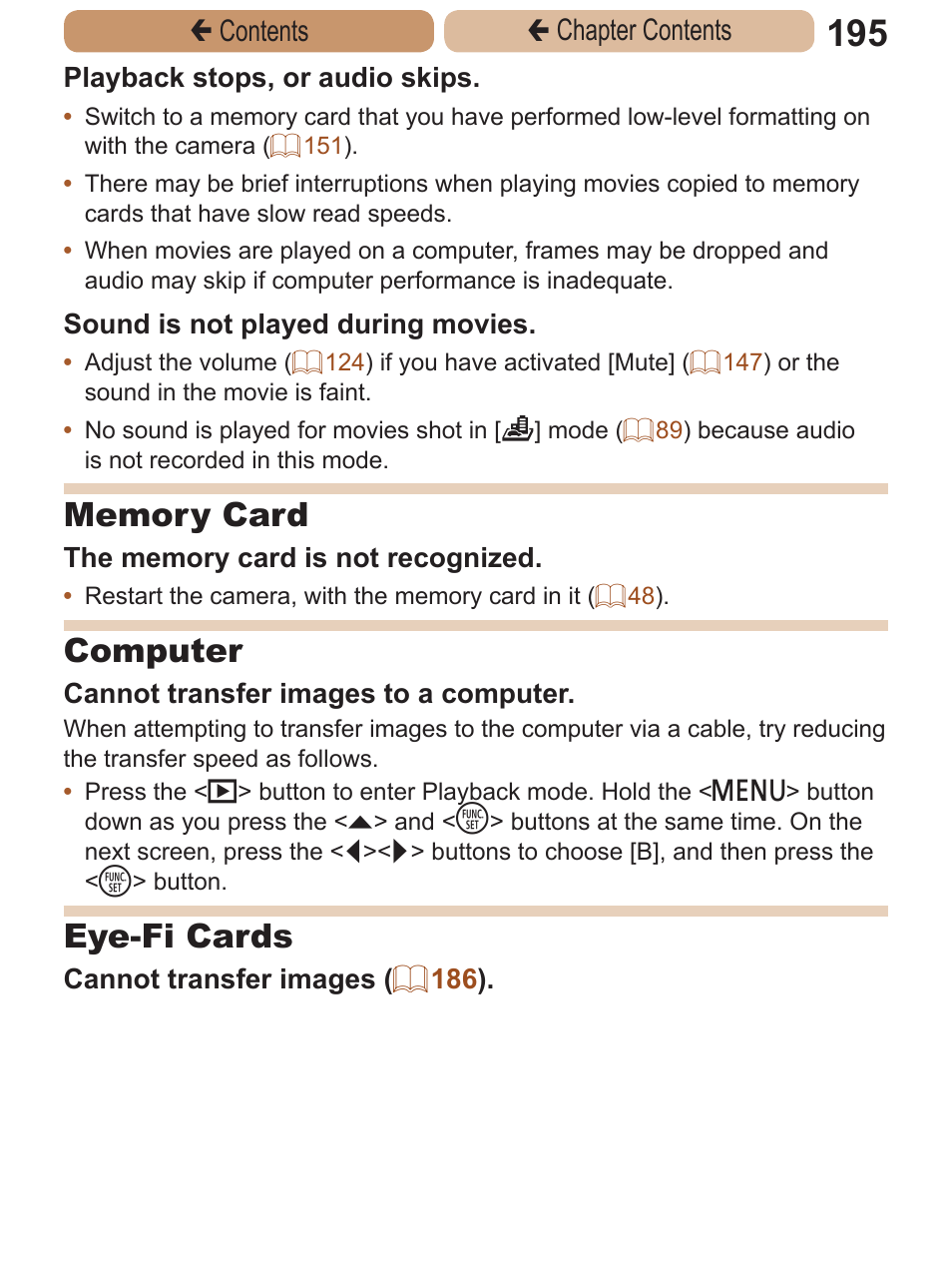 Computer, Eye-fi cards, Çcontents ç chapter contents | Canon PowerShot A2600 User Manual | Page 195 / 229