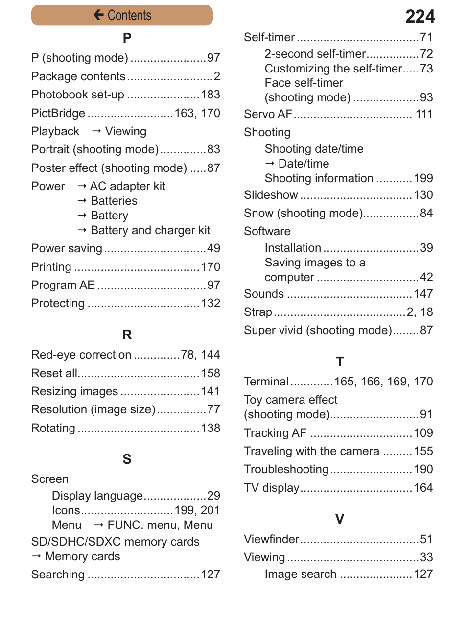 Çcontents | Canon PowerShot A2600 User Manual | Page 224 / 229