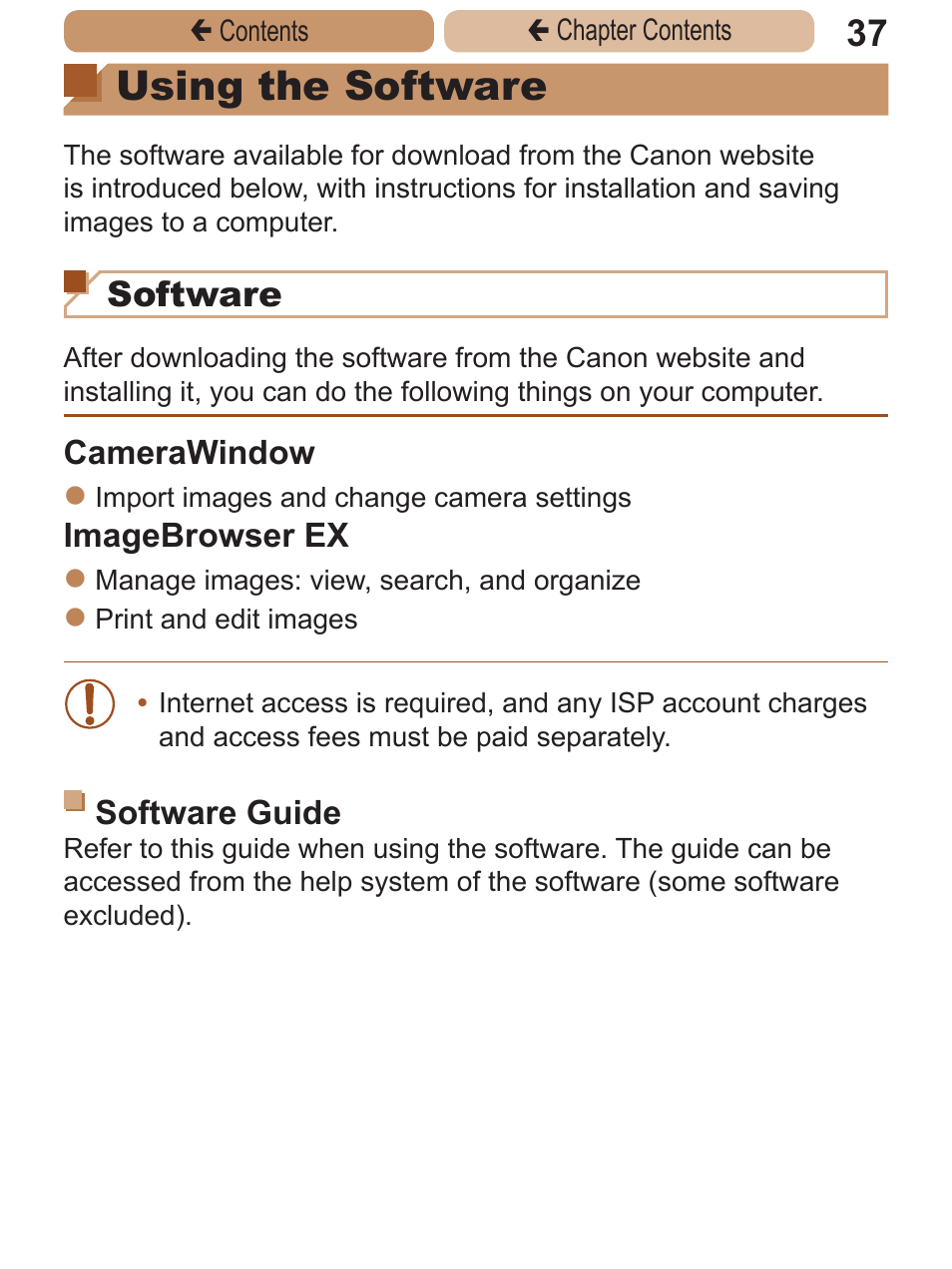 Using the software, Software | Canon PowerShot A2600 User Manual | Page 37 / 229