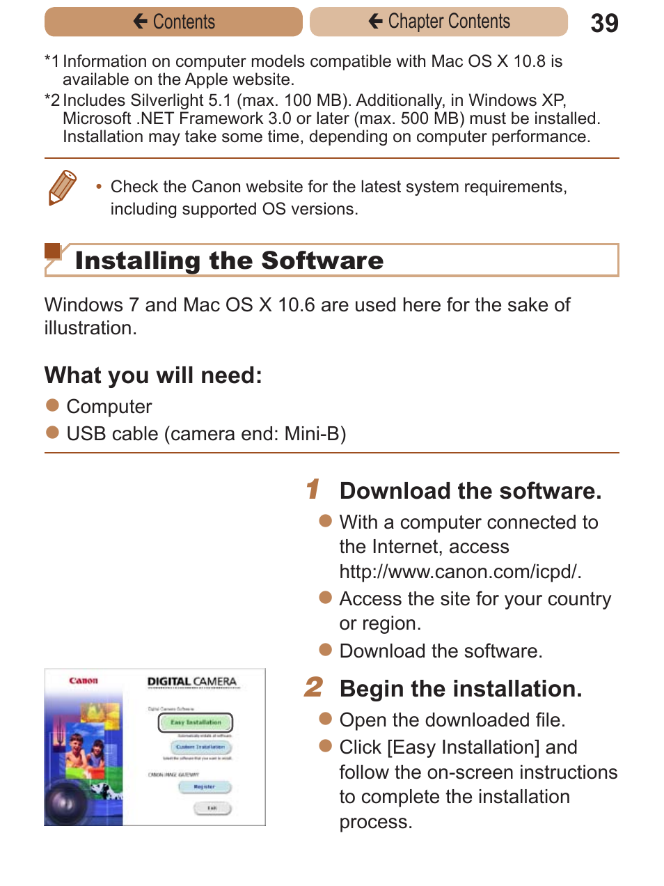 Installing the software | Canon PowerShot A2600 User Manual | Page 39 / 229