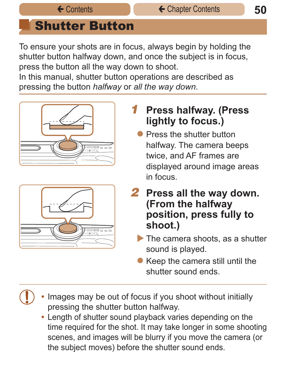 Shutter button, Button halfway | Canon PowerShot A2600 User Manual | Page 50 / 229