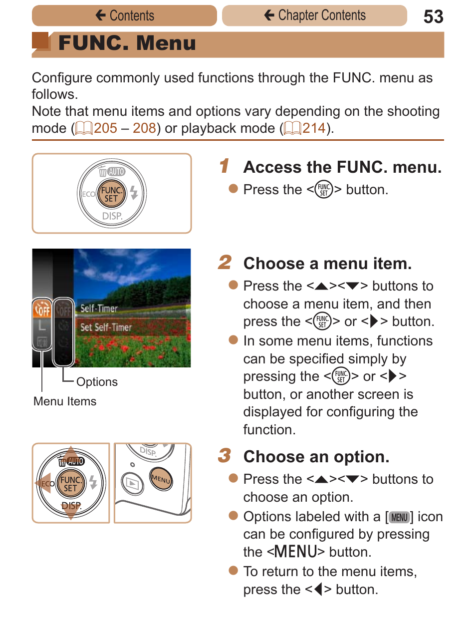 Func. menu | Canon PowerShot A2600 User Manual | Page 53 / 229