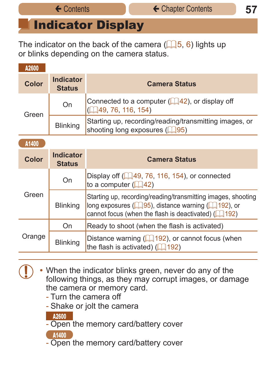 Indicator display, Çcontents ç chapter contents | Canon PowerShot A2600 User Manual | Page 57 / 229