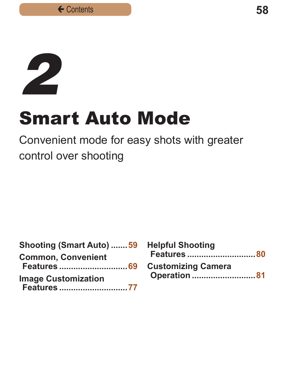 Smart auto mode | Canon PowerShot A2600 User Manual | Page 58 / 229