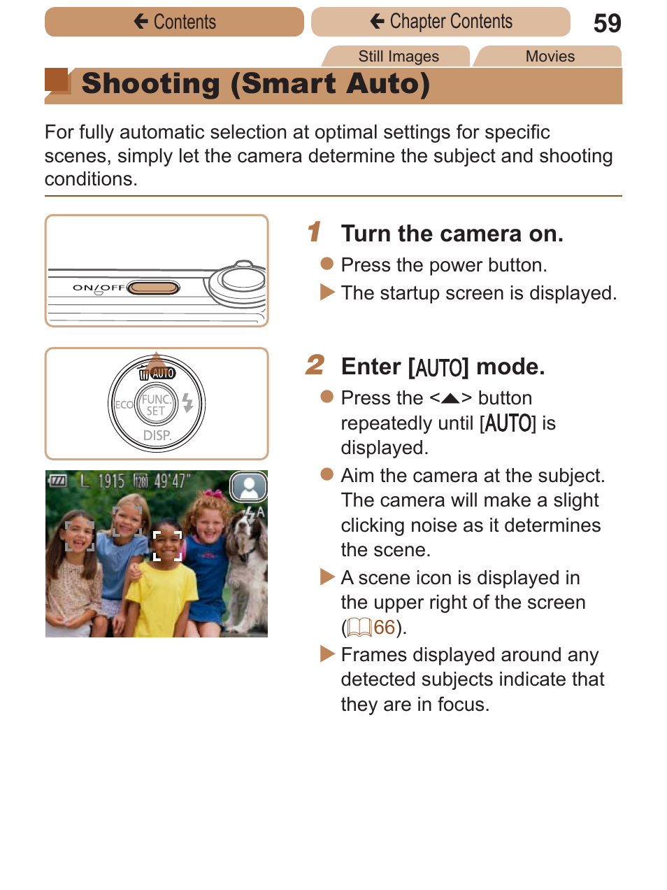 Shooting (smart auto) | Canon PowerShot A2600 User Manual | Page 59 / 229