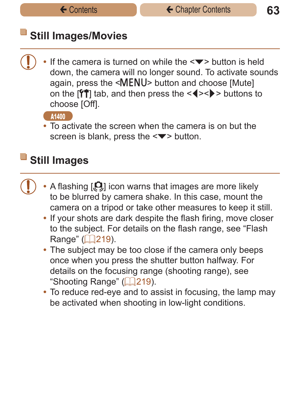 Still images/movies, Still images | Canon PowerShot A2600 User Manual | Page 63 / 229