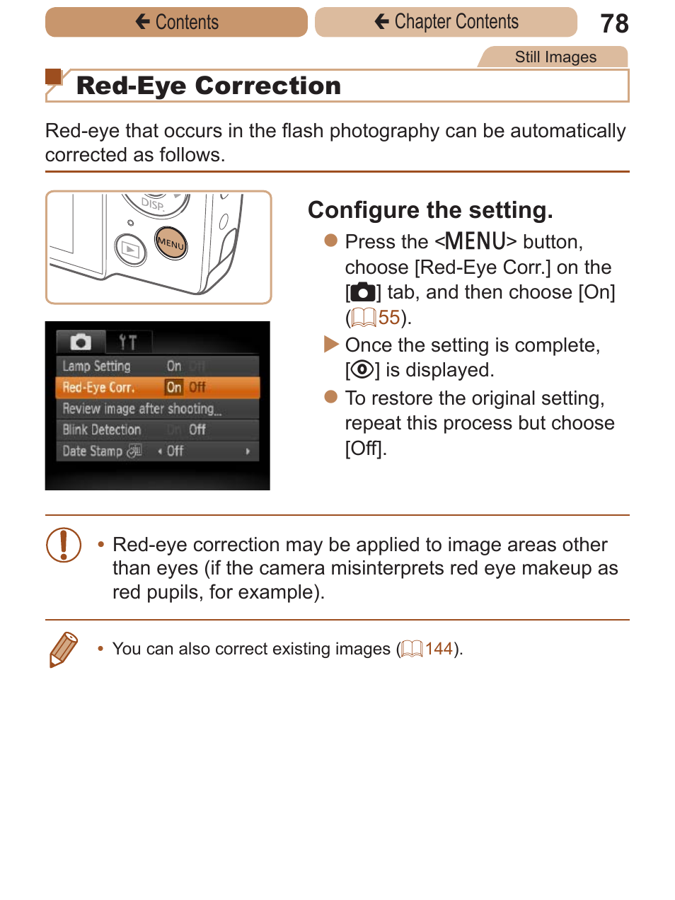 Red-eye correction, Configure the setting | Canon PowerShot A2600 User Manual | Page 78 / 229