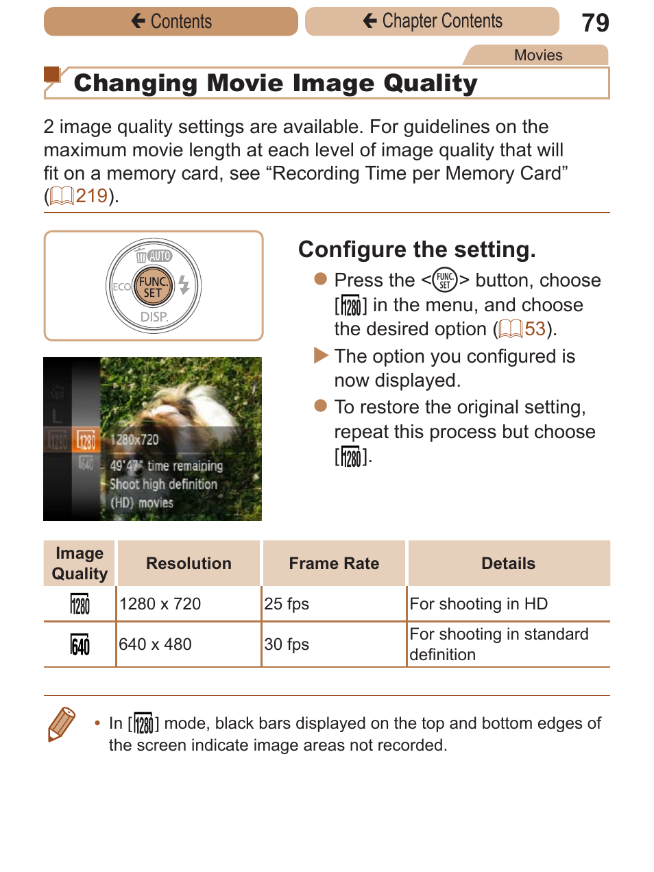 Changing movie image quality, Configure the setting | Canon PowerShot A2600 User Manual | Page 79 / 229