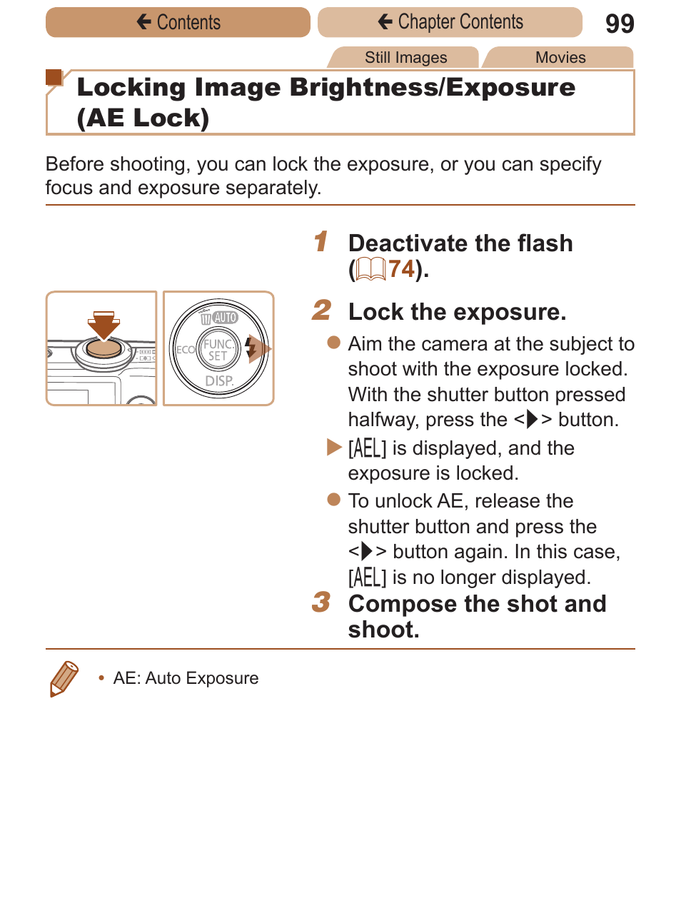 Locking image brightness/exposure (ae lock) | Canon PowerShot A2600 User Manual | Page 99 / 229