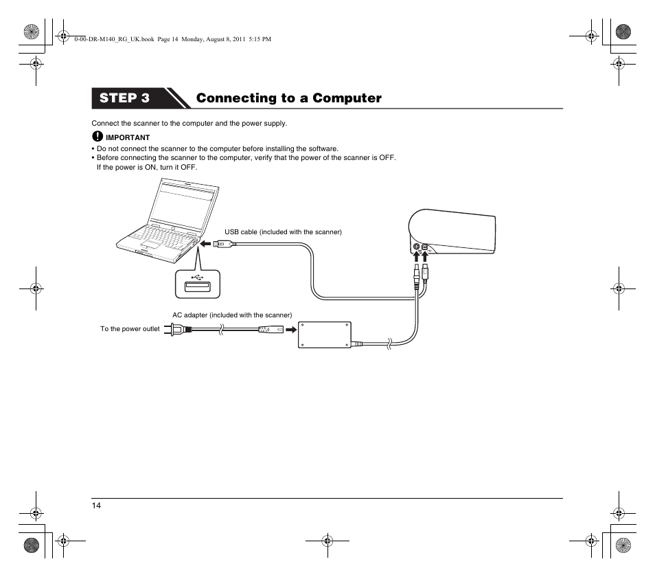 Step 3 connecting to a computer | Canon imageFORMULA DR-M140 Document Scanner User Manual | Page 14 / 56