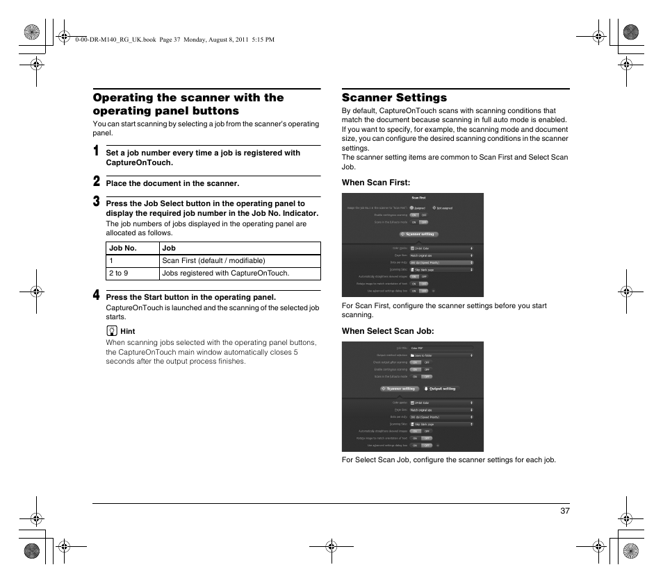 Scanner settings | Canon imageFORMULA DR-M140 Document Scanner User Manual | Page 37 / 56