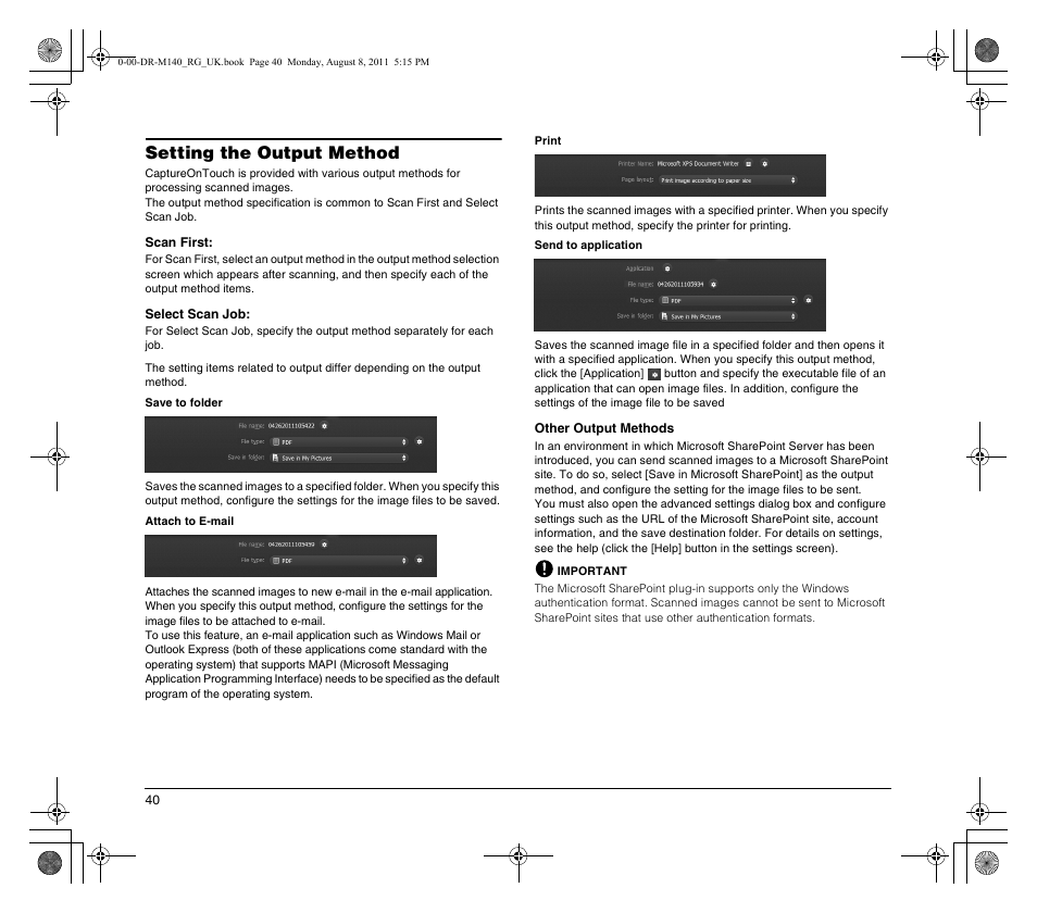 Setting the output method | Canon imageFORMULA DR-M140 Document Scanner User Manual | Page 40 / 56