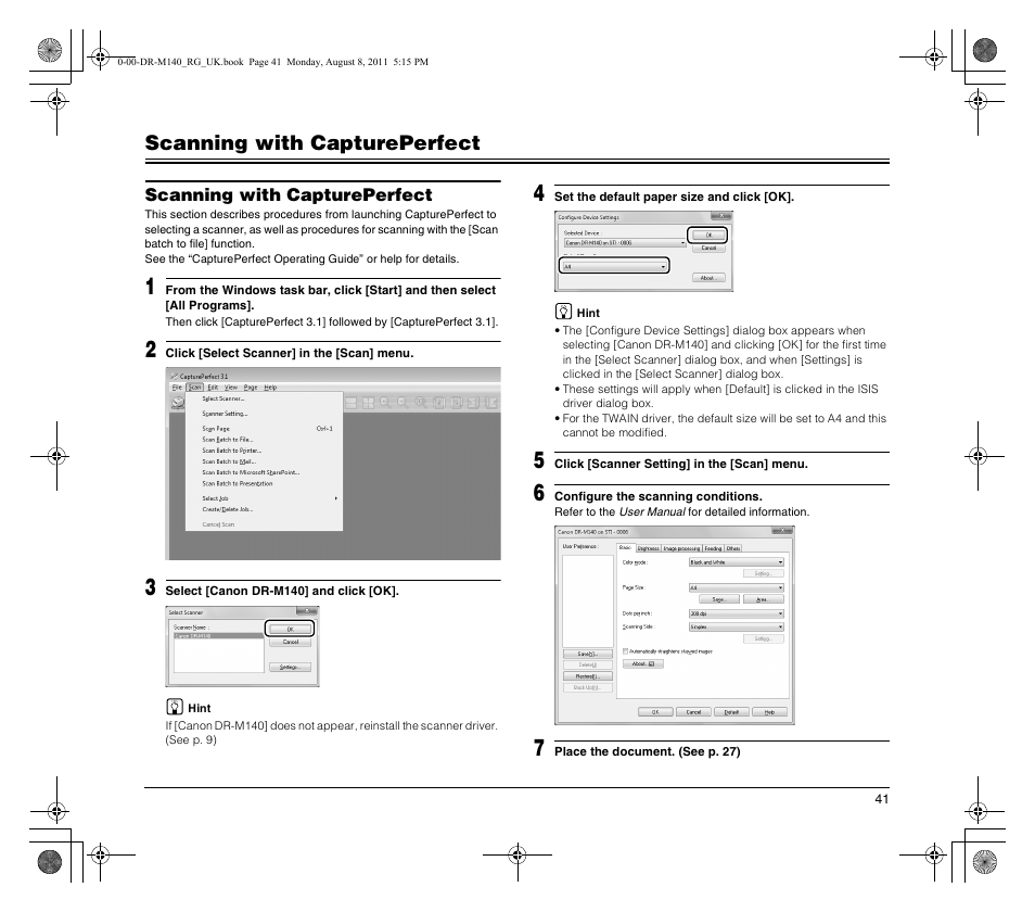 Scanning with captureperfect | Canon imageFORMULA DR-M140 Document Scanner User Manual | Page 41 / 56