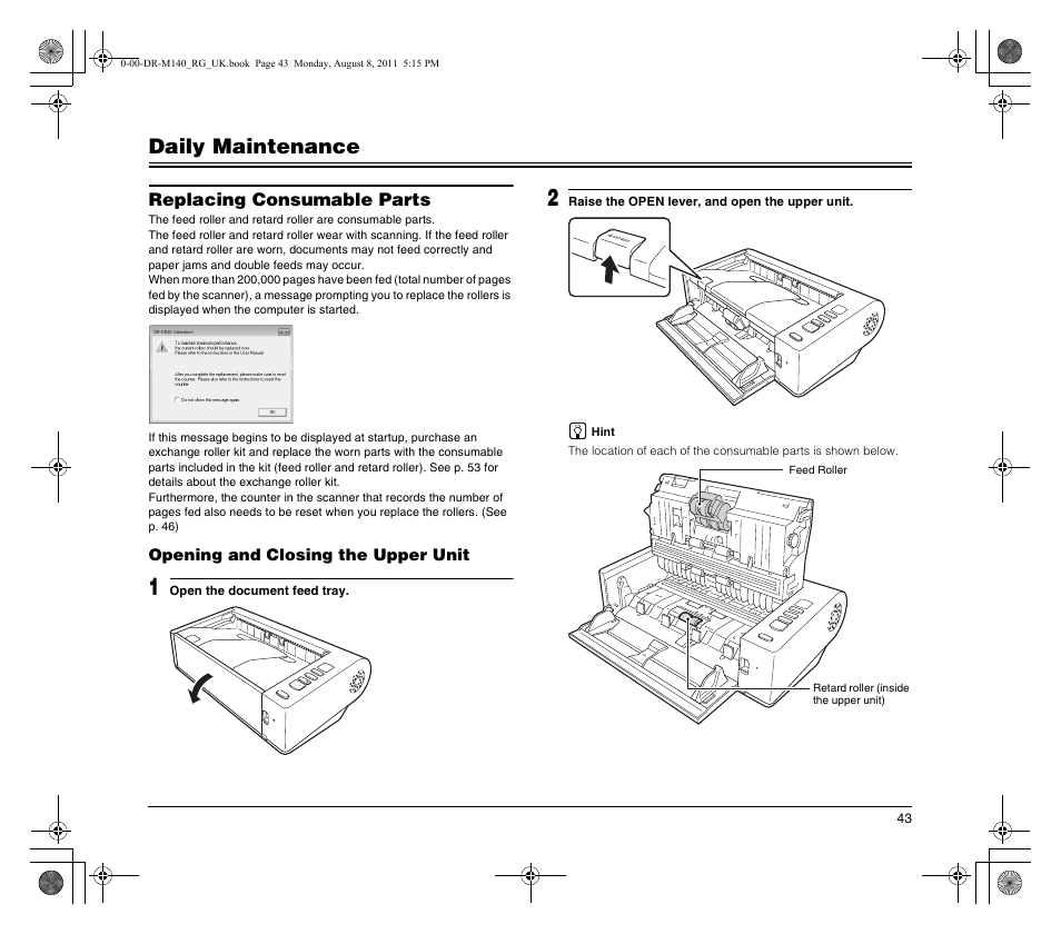 Daily maintenance | Canon imageFORMULA DR-M140 Document Scanner User Manual | Page 43 / 56