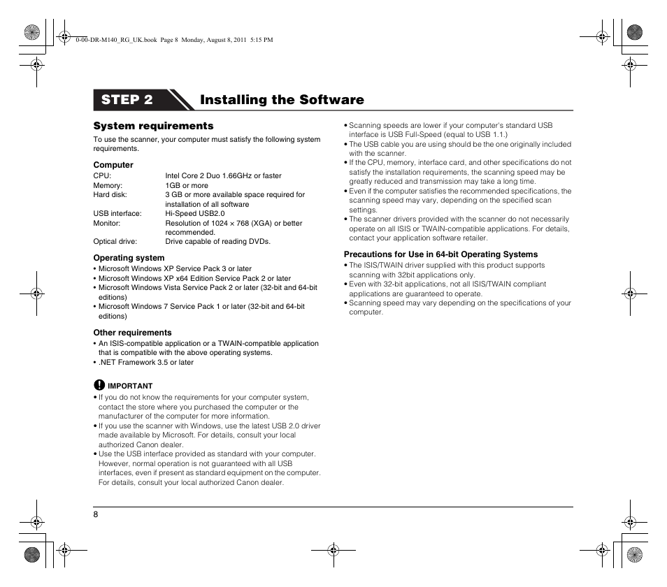 Step 2 installing the software | Canon imageFORMULA DR-M140 Document Scanner User Manual | Page 8 / 56